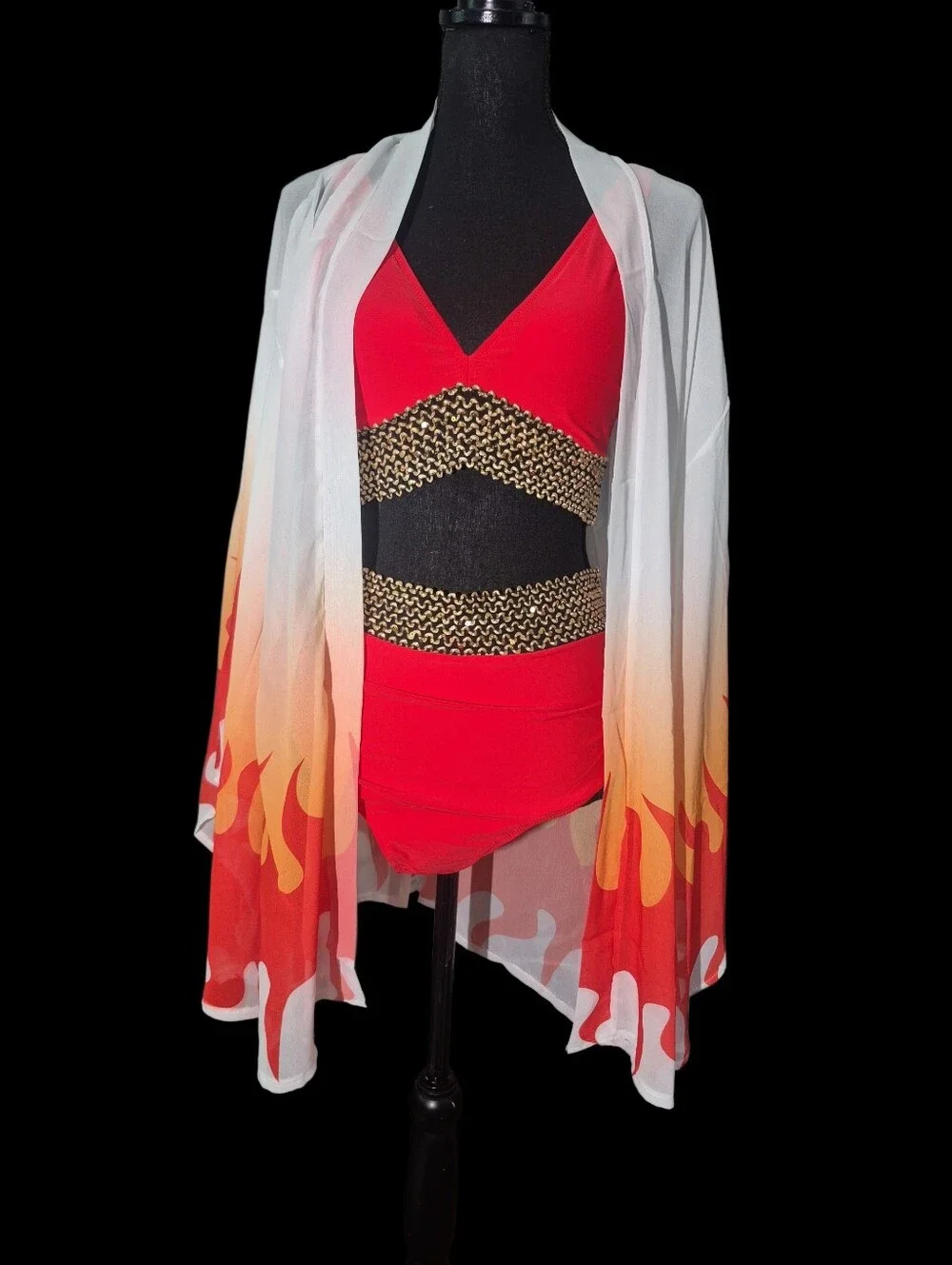 #2 Flame Print Sheer Kimono Cardigan Open Front Long Sleeve Swim Cover Up- Sz OS